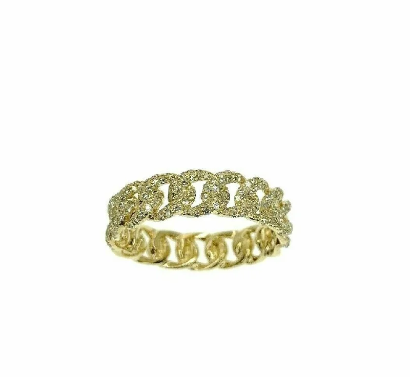 Palladium Engagement Rings0.50 Carat t.w. Pave' Diamond Cuban Link/Chain Stack Ring 14K Yellow Gold 5.3 MM