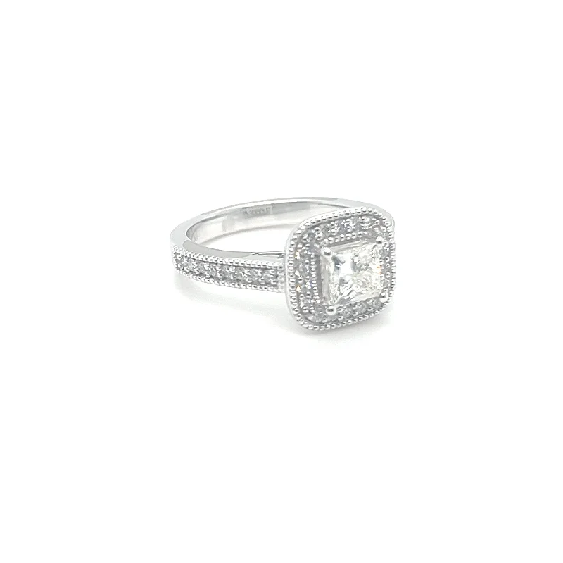 Art Deco Engagement Rings0.70 CT PR J- VS2 GIA /14KWG BR 0.30CT DIA CUSHION HALO MILGRAN ENG RING GIA# 5326935816