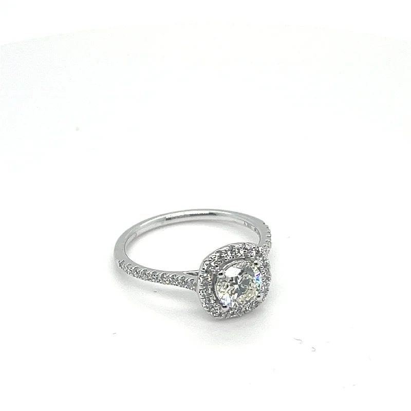 Vintage Style Engagement Rings0.74 CT BR H SI1 NCT /14KWG BR 0.30CT DIA CUSHION HALO ENG RING