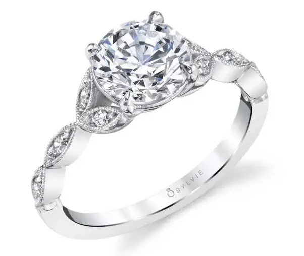 Moissanite Engagement Rings0.80CTR BR J-VS2  DIA/ 14KWG 0.08CTW BR MILIGRAIN ENG. RING