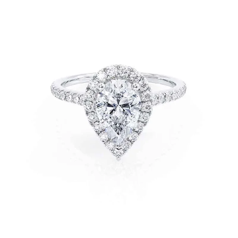 Budget Friendly Engagement Rings0.94 CT Pear Shaped Moissanite Halo Style Engagement Ring