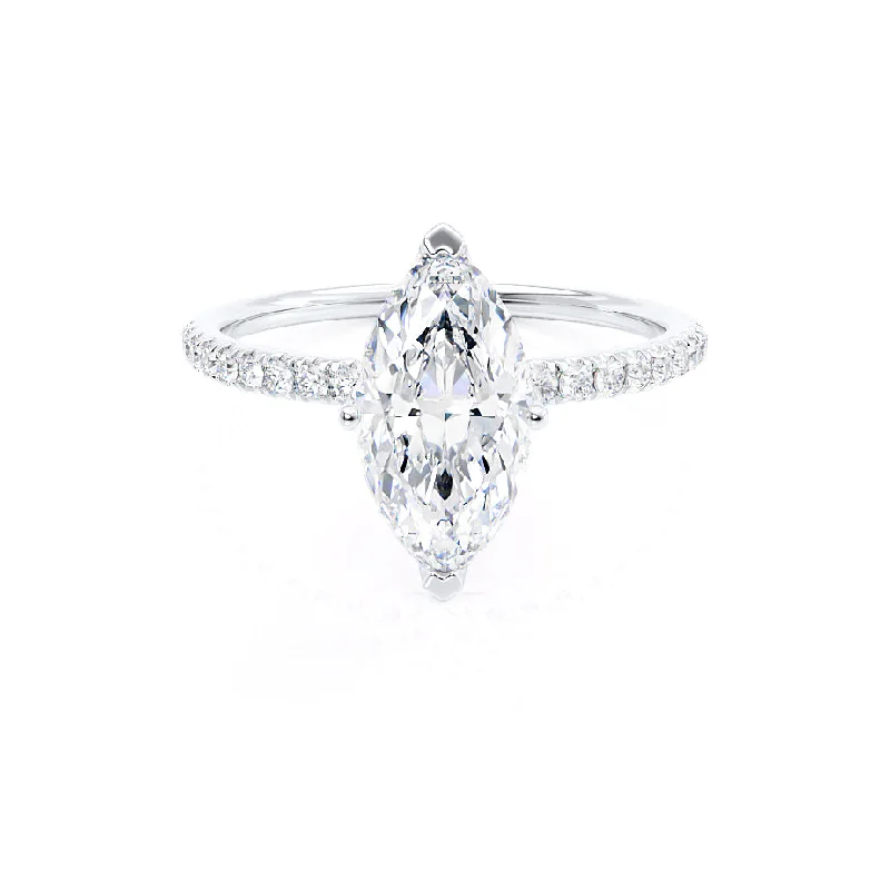 Engagement Rings for Big Hands1.0 CT Marquise Shaped Moissanite Solitaire Pave Style Engagement Ring