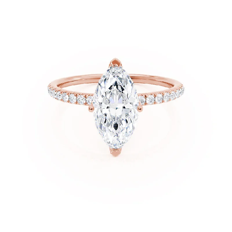 Vintage Gemstone Engagement Rings1.0 CT Marquise Shaped Moissanite Solitaire Pave Style Engagement Ring