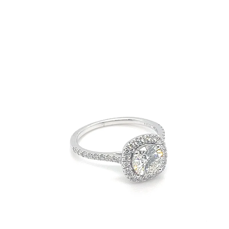 Modern Design Engagement Rings1.01CT BR I-SI2 NCT  14KWG BR 0.30CT DIA CUSHION HALO ENG RING MTG  NO CERT