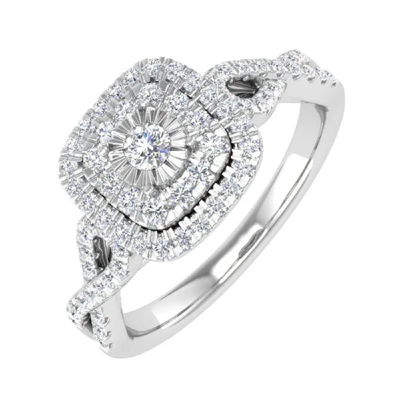 Personalized Engagement Rings1/2 Carat Cushion cut Halo Diamond Engagement Ring in Gold - IGI Certified