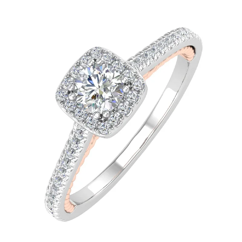 Vintage Style Engagement Rings1/2 Carat Diamond Cushion Shape Halo Engagement Ring in White & Rose Gold - IGI Certified