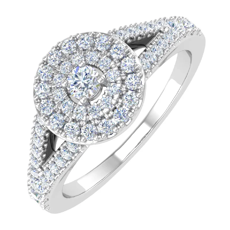 Pave Set Engagement Rings1/2 Carat Diamond Halo Engagement Ring in Gold - IGI Certified