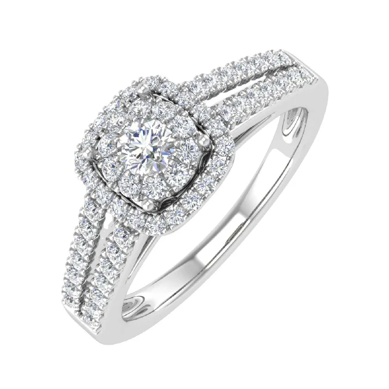 Artisan Engagement Rings1/2 Carat Prong Set Diamond Cushion Cut Halo Engagement Ring in Gold