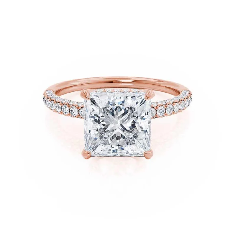 Bohemian Engagement Rings1.20 CT Princess Shaped Moissanite Hidden Halo Style Engagement Ring