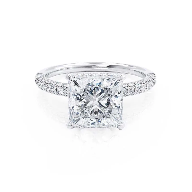 Cushion Cut Engagement Rings1.20 CT Princess Shaped Moissanite Hidden Halo Style Engagement Ring