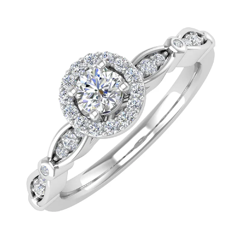 Affordable Engagement Rings1/3 Carat Diamond Halo Engagement Ring in Gold - IGI Certified