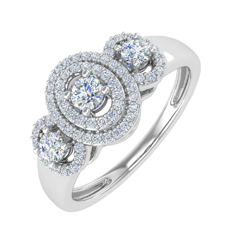 Stackable Engagement Rings1/3 Carat Halo Diamond Engagement Ring in Gold - IGI Certified