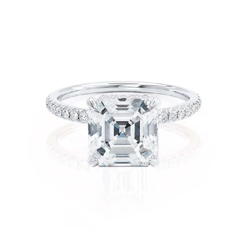 Lab Grown Diamond Engagement Rings1.30 CT Asscher Shaped Moissanite Hidden Halo Style Engagement Ring