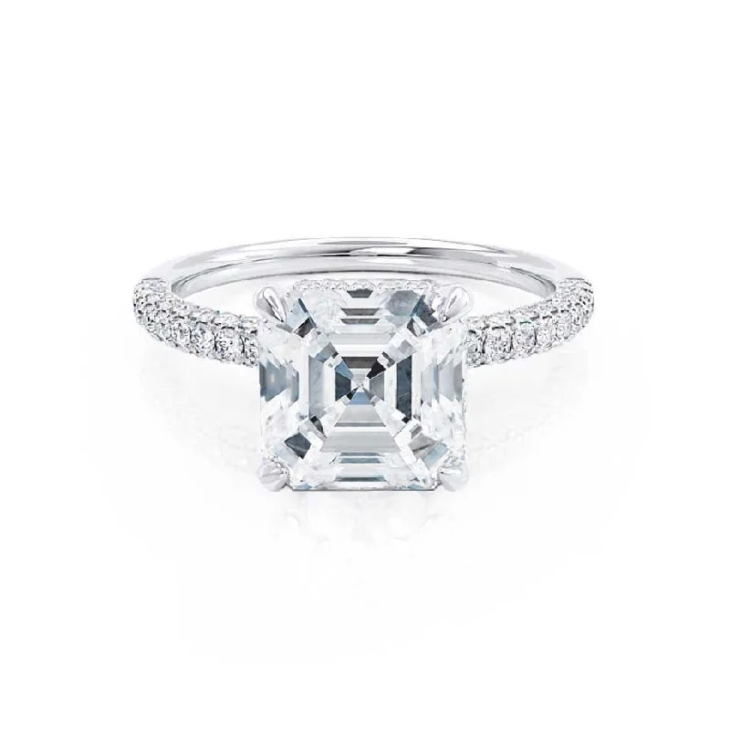 Halo Diamond Engagement Rings1.30 CT Asscher Shaped Moissanite Hidden Halo Style Engagement Ring