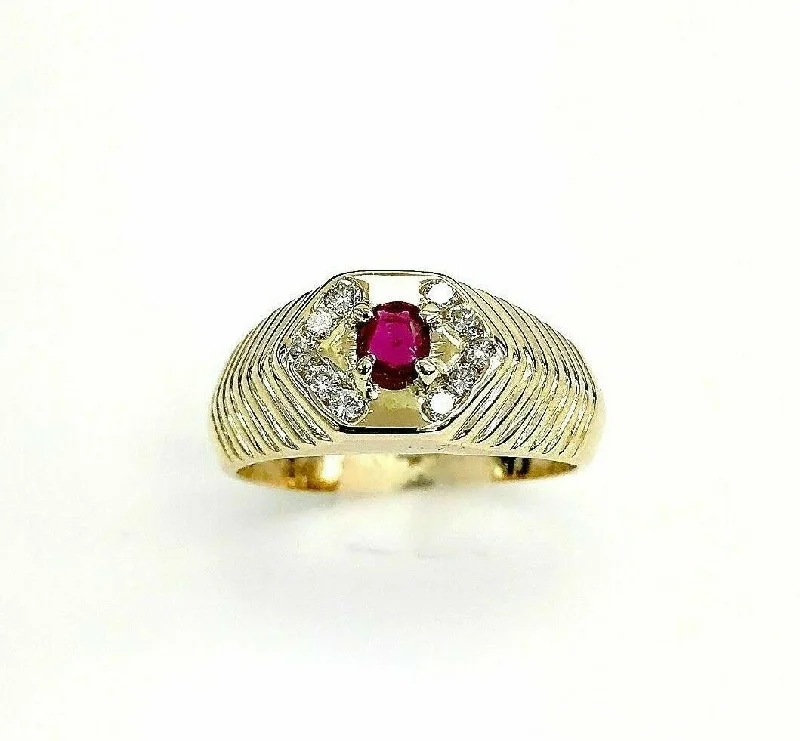 Secret Garden Engagement Rings1.45 Carats t.w. Mens Diamond and Ruby Ring 14K Yellow Gold 7.5 Grams