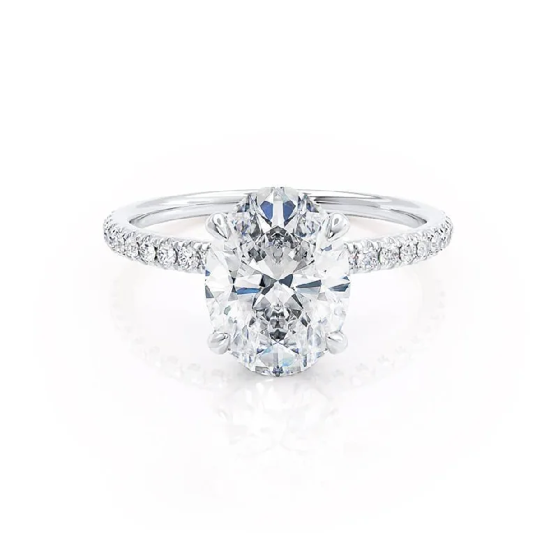 Solitaire Gemstone Engagement Rings1.50 CT Oval Shaped Moissanite Hidden Halo Style Engagement Ring