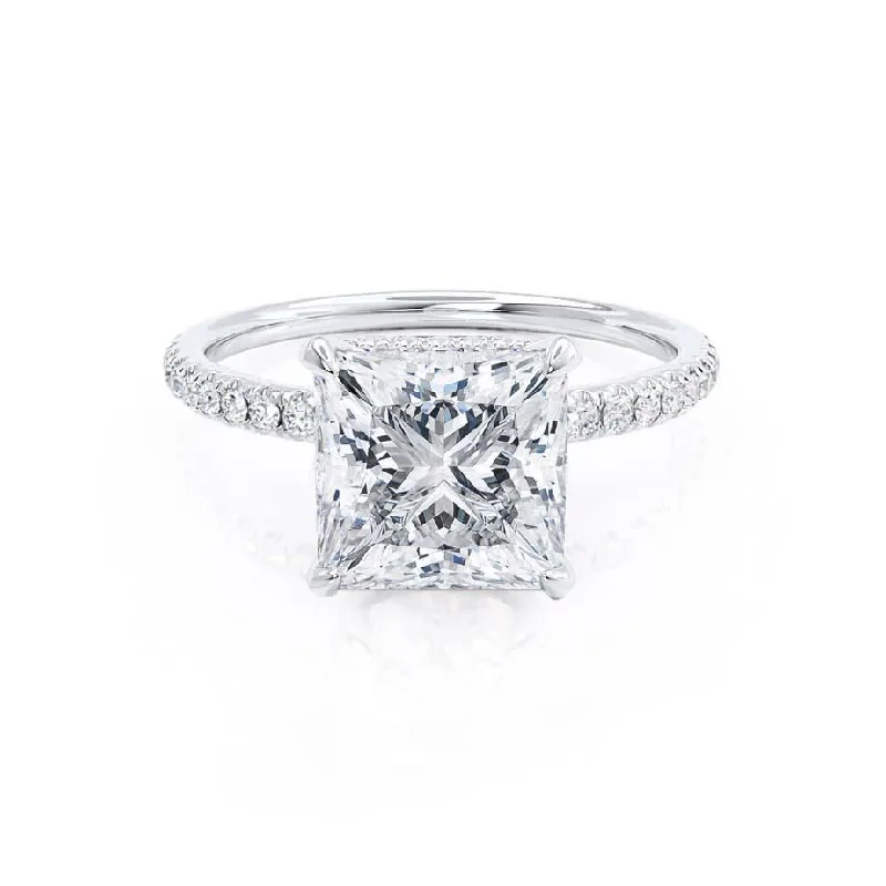 Nature Inspired Engagement Rings1.50 CT Princess Shaped Moissanite Hidden Halo Style Engagement Ring