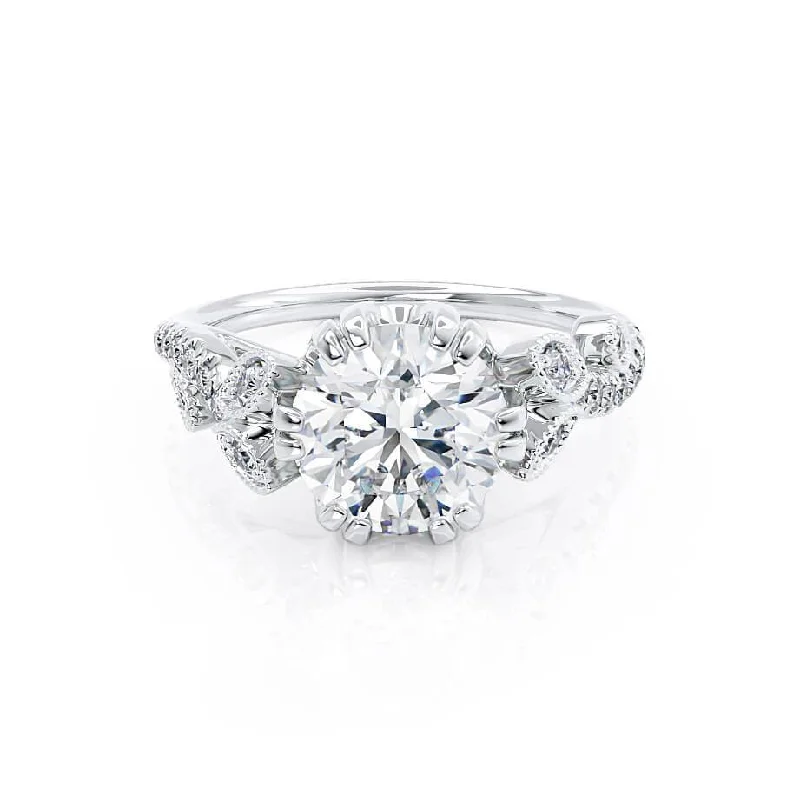 Engraved Engagement Rings1.50 CT Round Shaped Moissanite Cluster Style Engagement Ring