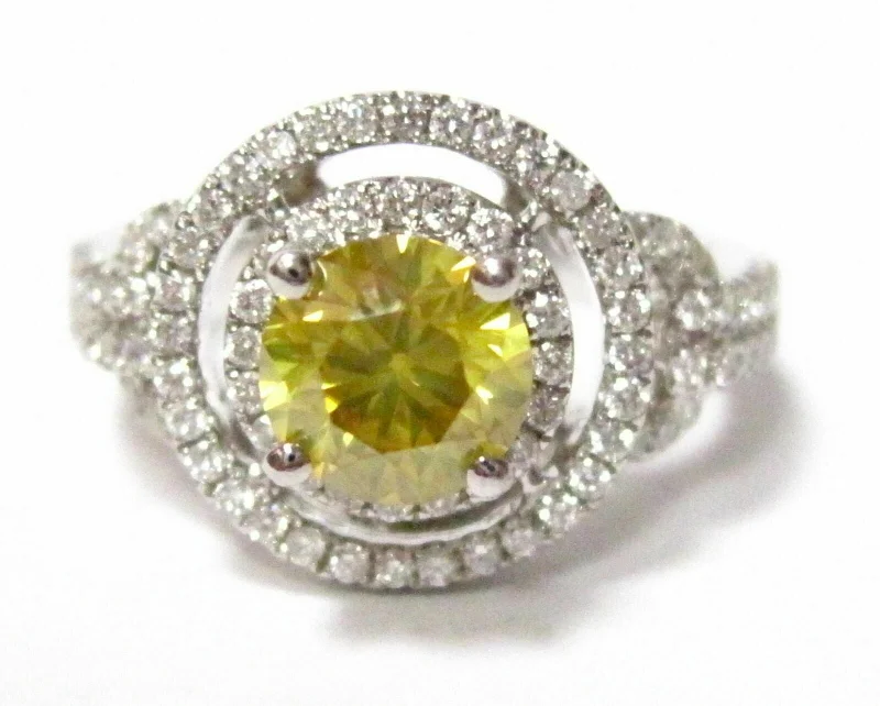 Micro Pave Engagement Rings1.52 TCW Round Natural Fancy Yellow Diamond Engagement Ring Size 5.5 18k Gold