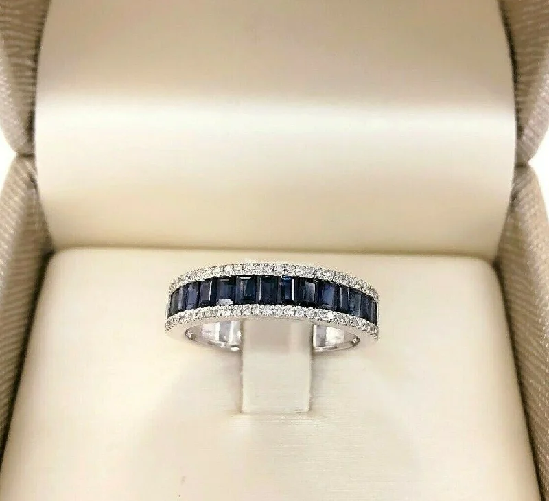 White Gold Engagement Rings1.56 Carats t.w. Blue Sapphire & Diamond Channel and Prong Set Anniversary Ring