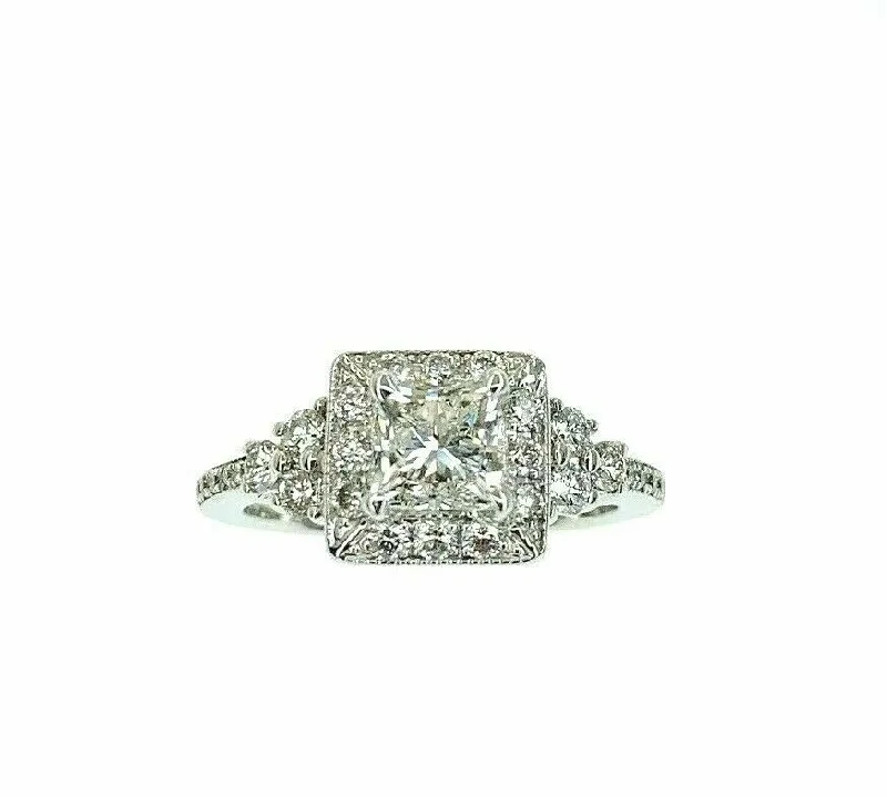 Gold Engagement Rings1.70 Carats tw Princess Cut Diamond Halo Engagement Ring H VS1 1.00 Carat Center