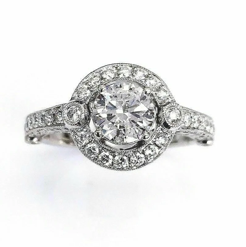 Second Hand Engagement Rings1.75 Carats t.w. Diamond Halo Wedding/Engagement Ring 18K Gold 0.73 Carat Center