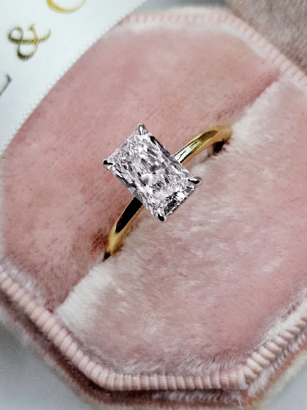 Affordable Engagement Rings1.76 Carats Lab Grown Radiant Cut Two Tone Solitaire Hidden Halo Diamond Engagement Ring