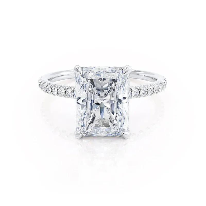 Solitaire Gemstone Engagement Rings1.80 CT Radiant Shaped Moissanite Hidden Halo Style Engagement Ring