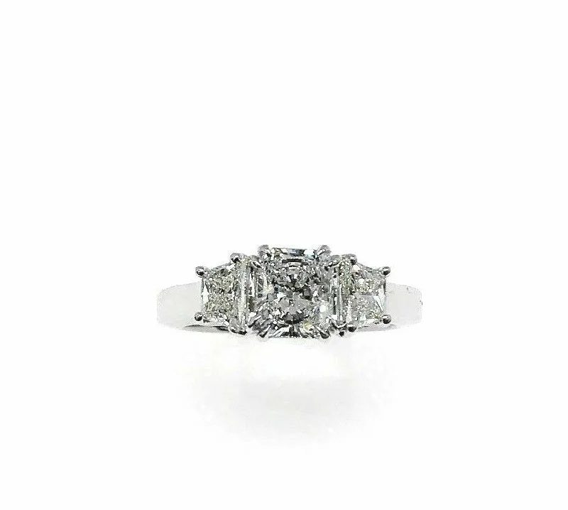 Modern Vintage Engagement Rings1.88 Carats Radiant and Trapazoid Platinum Engagement Ring Center 1.09 Carats