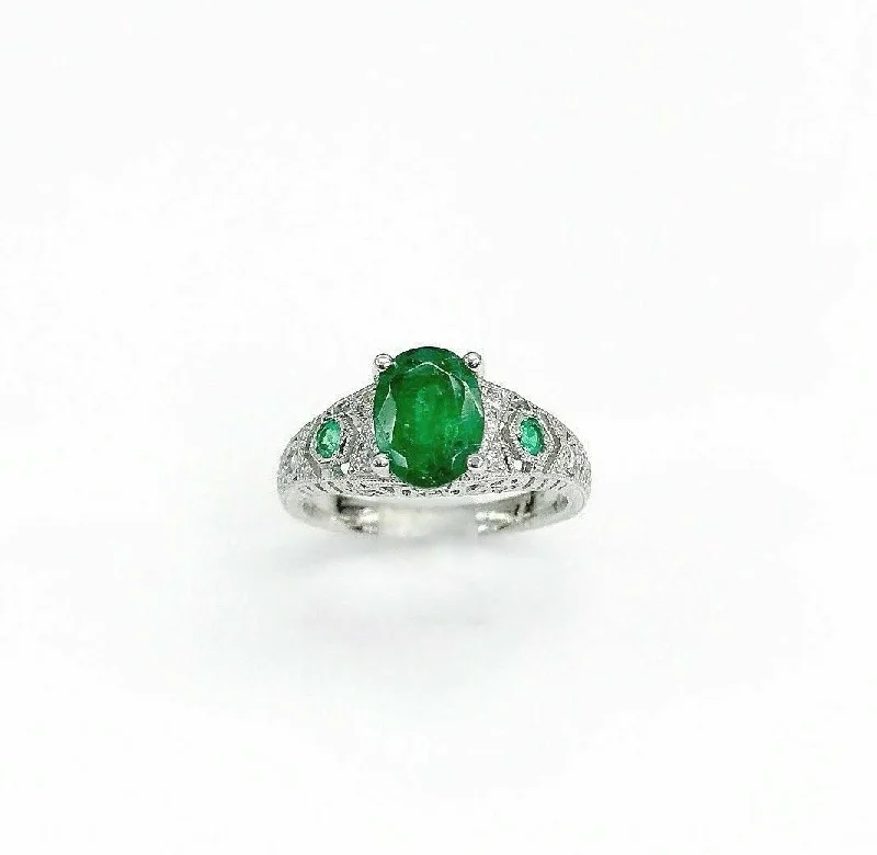 Engagement Rings for Small Hands1.92 Carats tw Diamond and Emerald Art Deco Ring Emeralds are 1.72 Cts Platinum