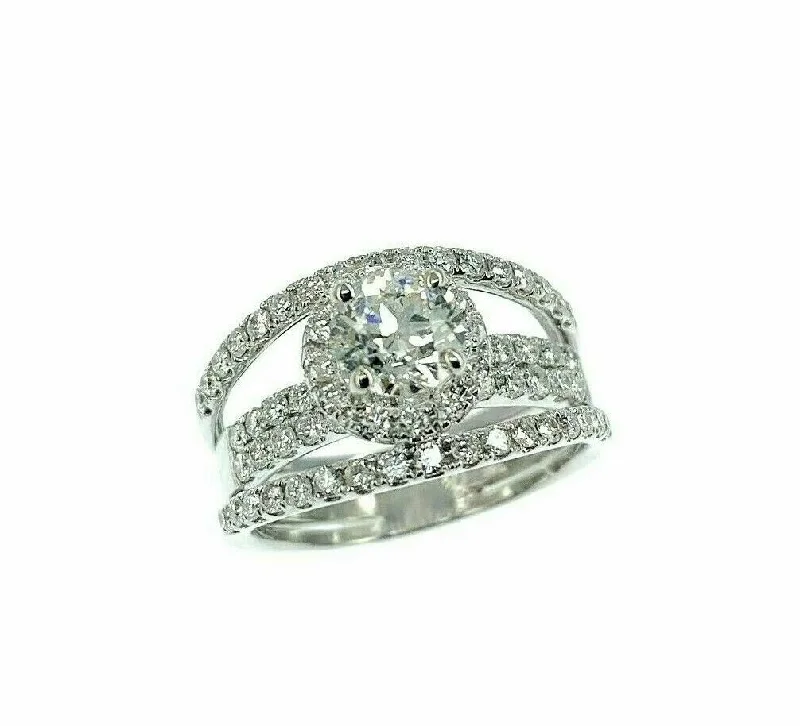 Conflict Free Engagement Rings1.98 Carats t.w. Round Diamond Halo 4 Row Engagement Ring 14k Gold 0.87 Center