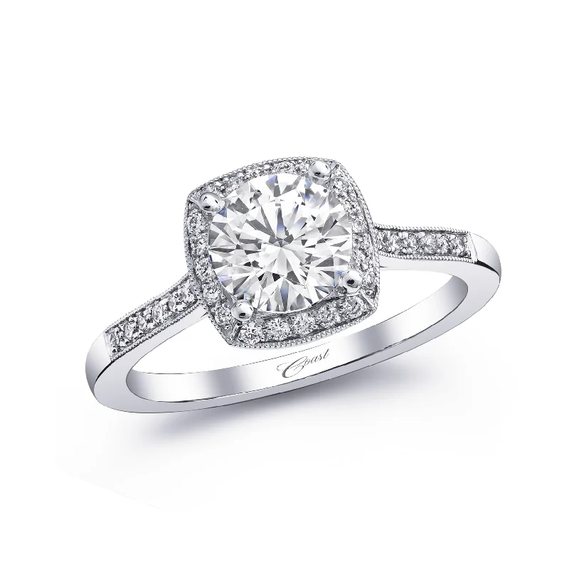 Hidden Halo Engagement Rings14KWG 0.16CTW BR DIA CUS HALO PAVE MILGRAIN CATHEDRAL ENG RING