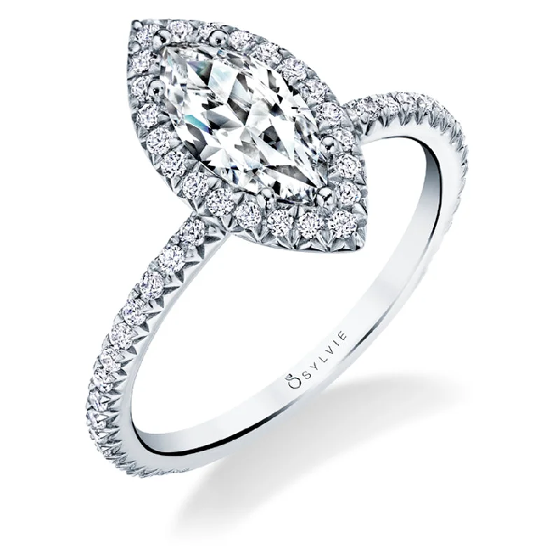 Retro Engagement Rings14KWG 0.32CTW BR DIA PR HALO AND DIA SHANK ENG RING    MADE FOR 1CT PR CENTER