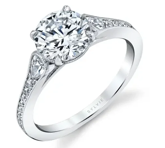 Pear Shaped Engagement Rings14KWG 0.32CTW BR DIA VINTAGE CATHEDRAL ENG RING  HEAD SIZE 1.50CTW BR