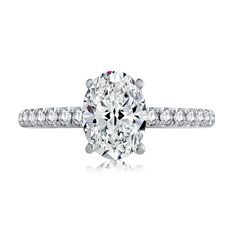 Palladium Engagement Rings14KWG  0.43CTW BR DIA OV UNDER HALO WITH DIA SHANKI ENG RING