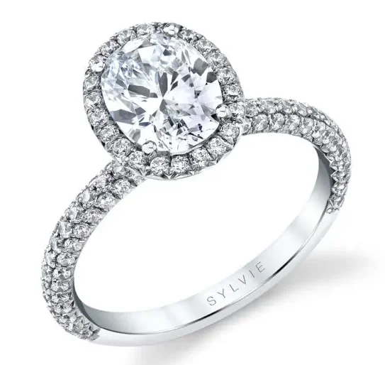 Nature Inspired Engagement Rings14KWG 0.72CTW BR DIA OV HALO AND PAVE 3/4 DIA SHANK ENG RING