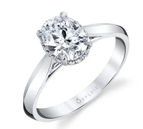 Contemporary Engagement Rings14KWG BR 0.08CTW DIA OV UNDER HALO ENG RING.  HEAD SIZE 1.50CT FOR OV