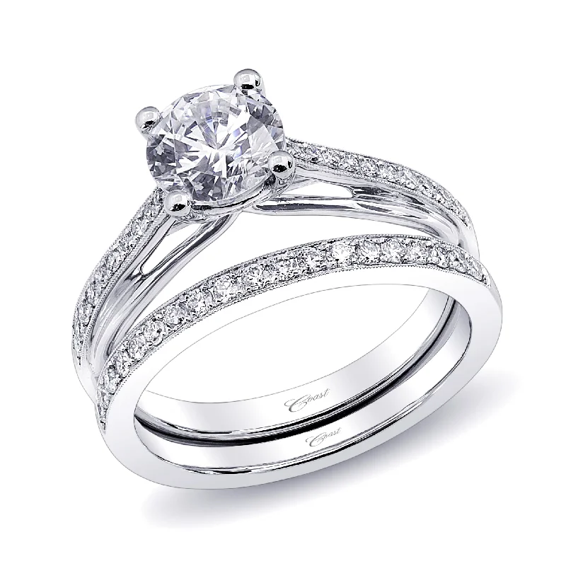 Stackable Engagement Rings14KWG BR 0.12CTW DIA ACCENTED BAND ENG RING. 1 CT CENTER