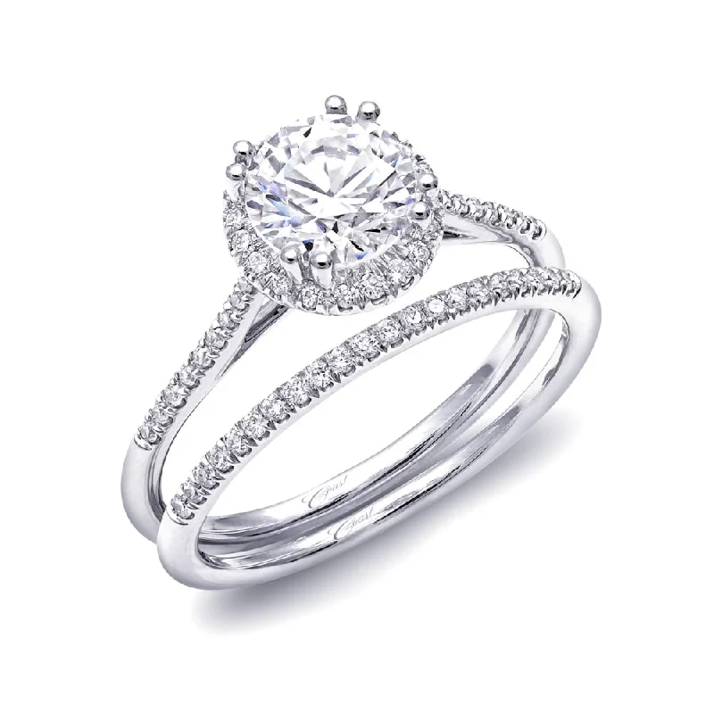 Luxury Engagement Rings14KWG BR 0.15CTW DIA ROUND HALO & BAND ENG RING.1 CT CENTER