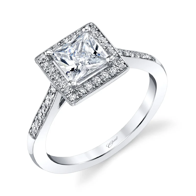 Conflict Free Engagement Rings14KWG BR 0.18CTW DIA 5.5MM PR HALO W/MILGRAIN ENG RING.