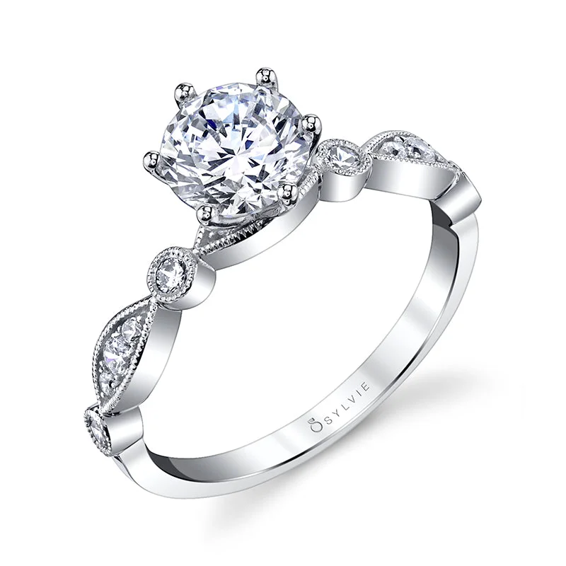 Moissanite Engagement Rings14KWG BR 0.18CTW DIA PRONG HEAD ENG RING.  HEAD SIZE 1.00CT FOR BR