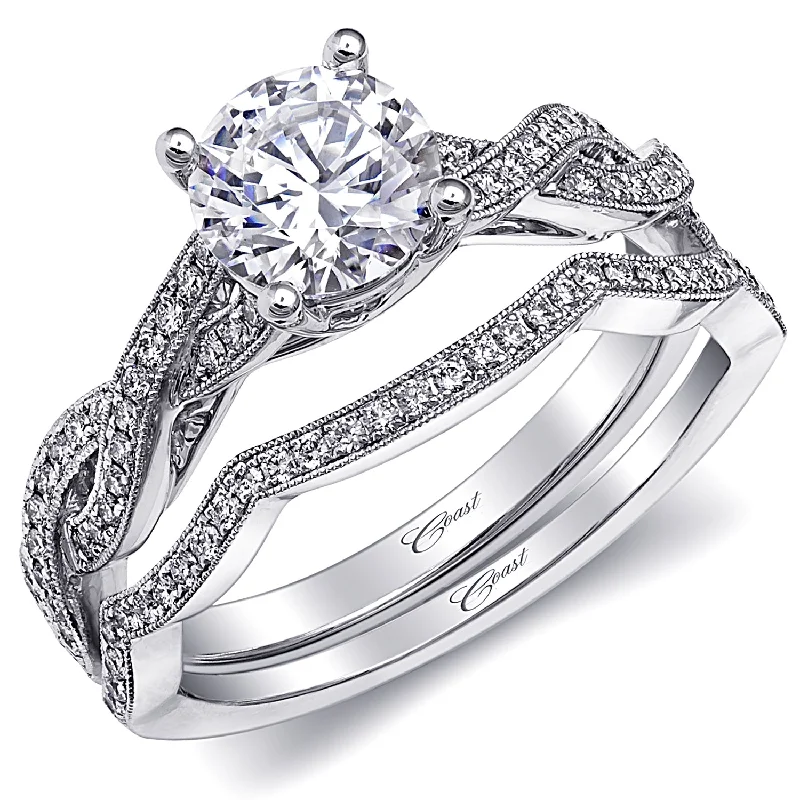 Thin Band Engagement Rings14KWG BR 0.22CTW DIA OPEN TWIST W/MILGRAIN ENG RING.1CT CENTER