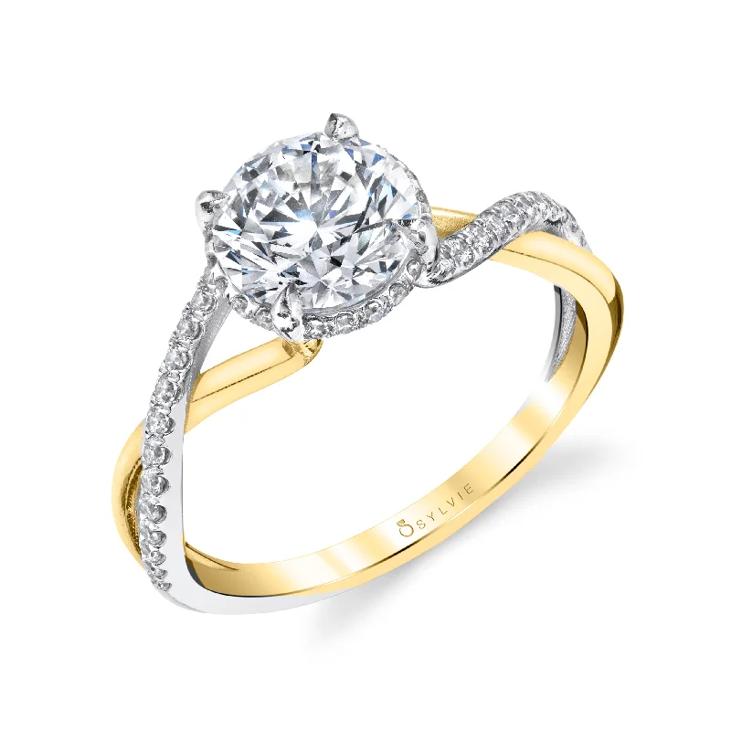 Gold Engagement Rings14KWG BR 0.25CTW DIA HALO TWISTED  ENG RING.  HEAD SIZE 1.50CT FOR BR