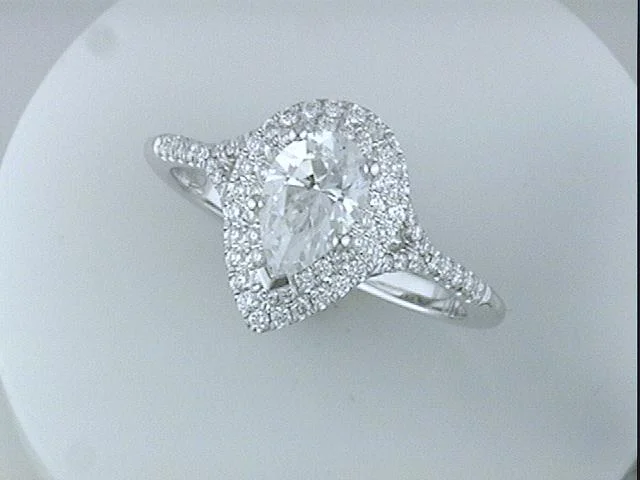 Tapered Shank Engagement Rings14KWG BR 0.29CTW DIA PEAR DOUBLE HALO & SPLIT BAND ENG RING.8X5MM PEAR  SHAPE