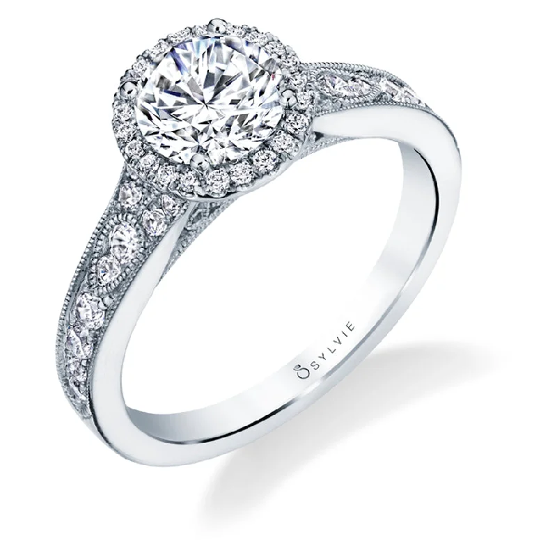 Palladium Engagement Rings14KWG BR 0.42CTW DIA BR HALO SWIRL ENG RING.  HEAD SIZE 1.50CT FOR BR