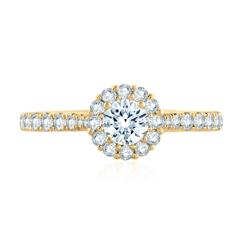 Luxury Engagement Rings14KWG BR 0.76CTW DIA ROUND HALO & PRONG SET SHANK ENG RING.  1.00 CT CENTER  28=0.76