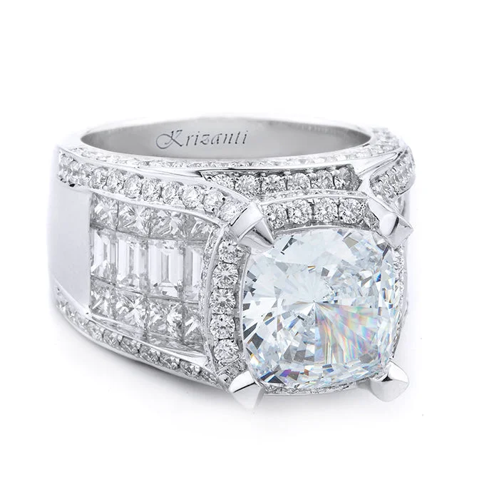 Budget Friendly Engagement Rings18KWG 5.02CTW BR. PR AND BAGUETTE DIAWIDE 3 ROW CNTER WITH HALO ENG RING