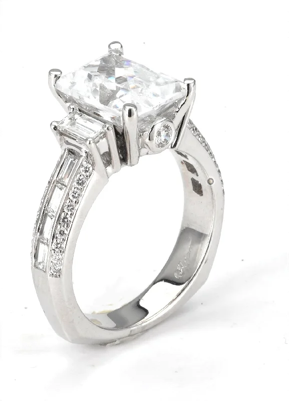 Secret Garden Engagement Rings18KWG BR 0.28CTW & BGT 0.98CTW G-VS1 DIA 3STONE ENG RING.9*7 FOR RAD