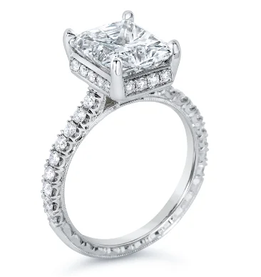 Handmade Engagement Rings18KWG BR 0.42CTW DIA UNDER HALO & SHANK ENG RING.  32 DIA = 0.42CTW