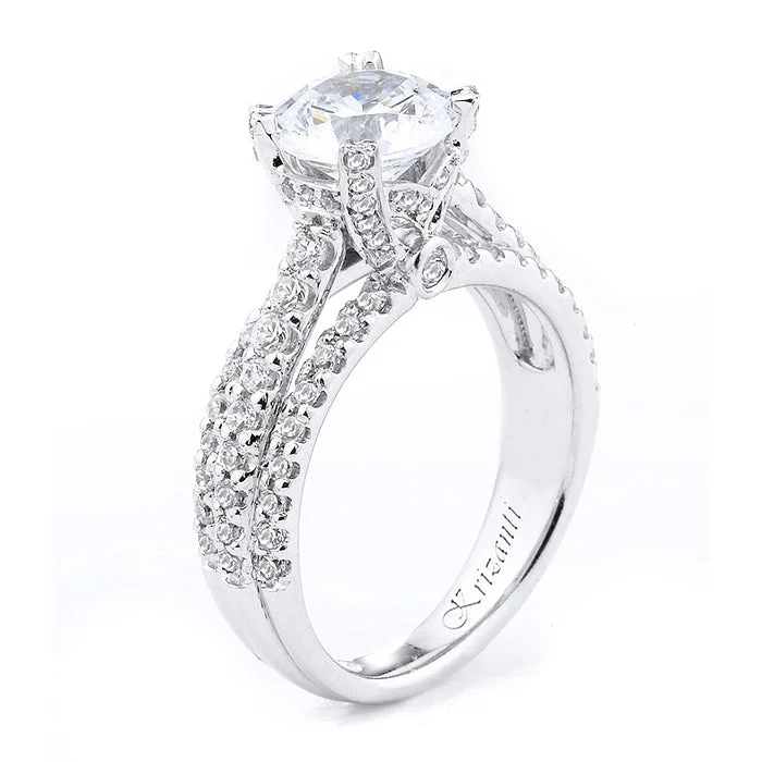 Estate Engagement Rings18KWG BR 0.76CTW KRIZANTI 3 ROW SPLIT SHANK UNDER HALO ENG RING  CENTER FOR 7.5MM